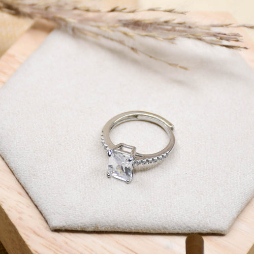 Silver Studded Rectangular Ring + Gift Box