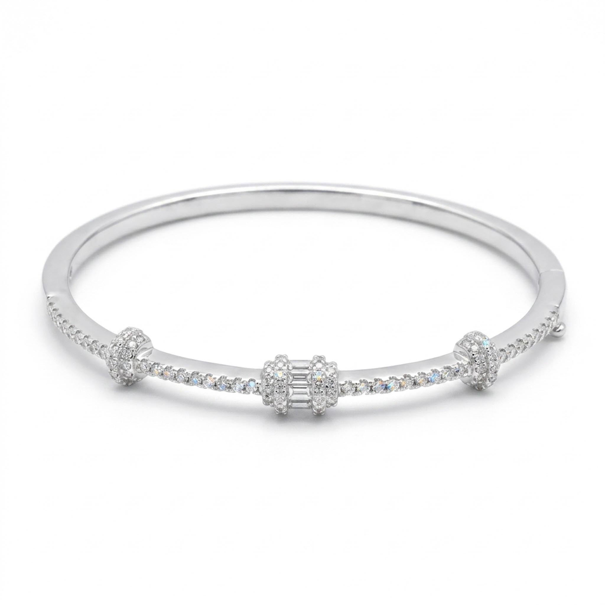 Diamond Crownline 925 Sterling Silver Bangle with shimmering cubic zirconia detailing, crown-inspired pave accents