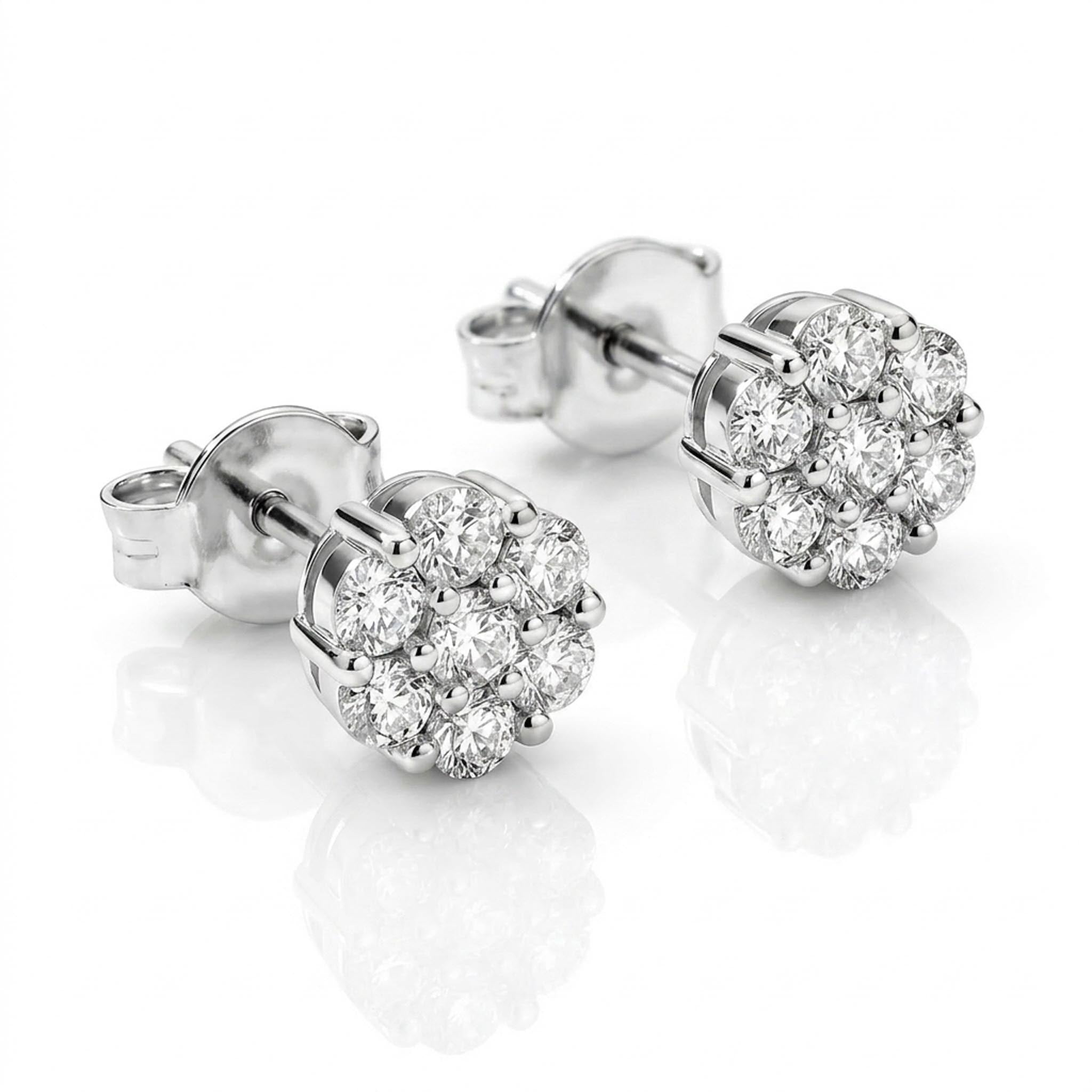 Diamond Flora 925 Sterling Silver Earrings featuring a delicate floral cluster design crafted with brilliant round cubic zirconia stones