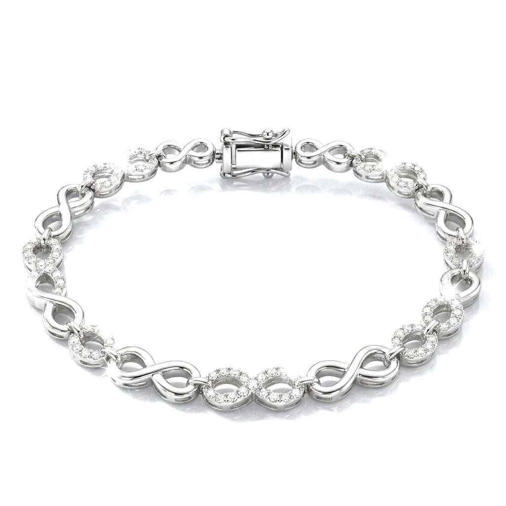 Diamond Infinity 925 Sterling Silver Bracelet featuring alternating infinity-shaped links and pave-set oval motifs