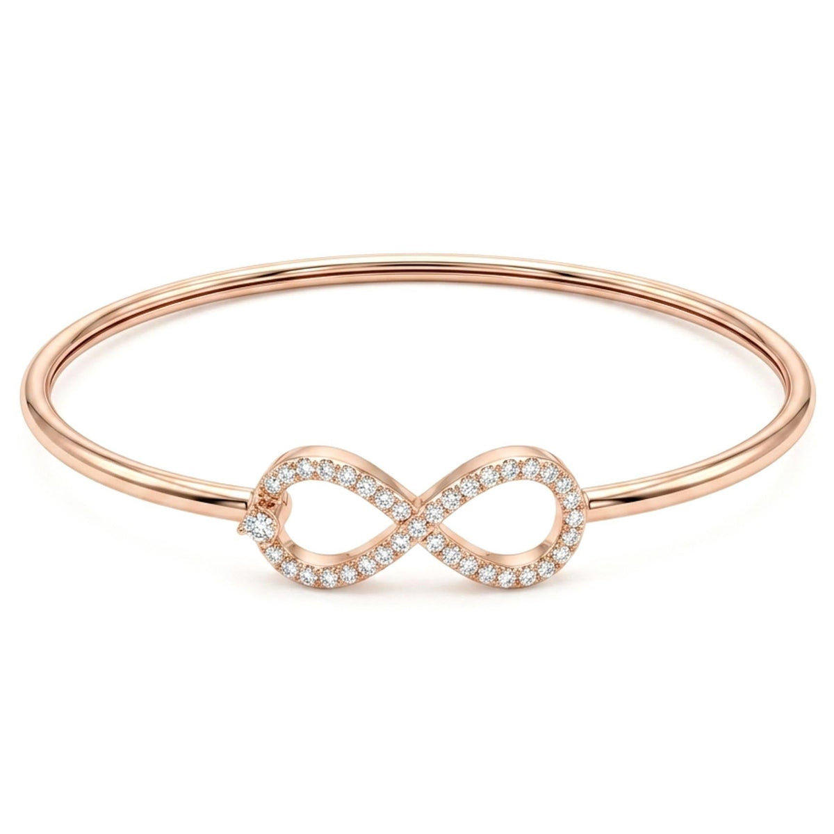 Diamond Infinity Bangle in demi-fine finish featuring sparkling stone accents and an infinity motif,
