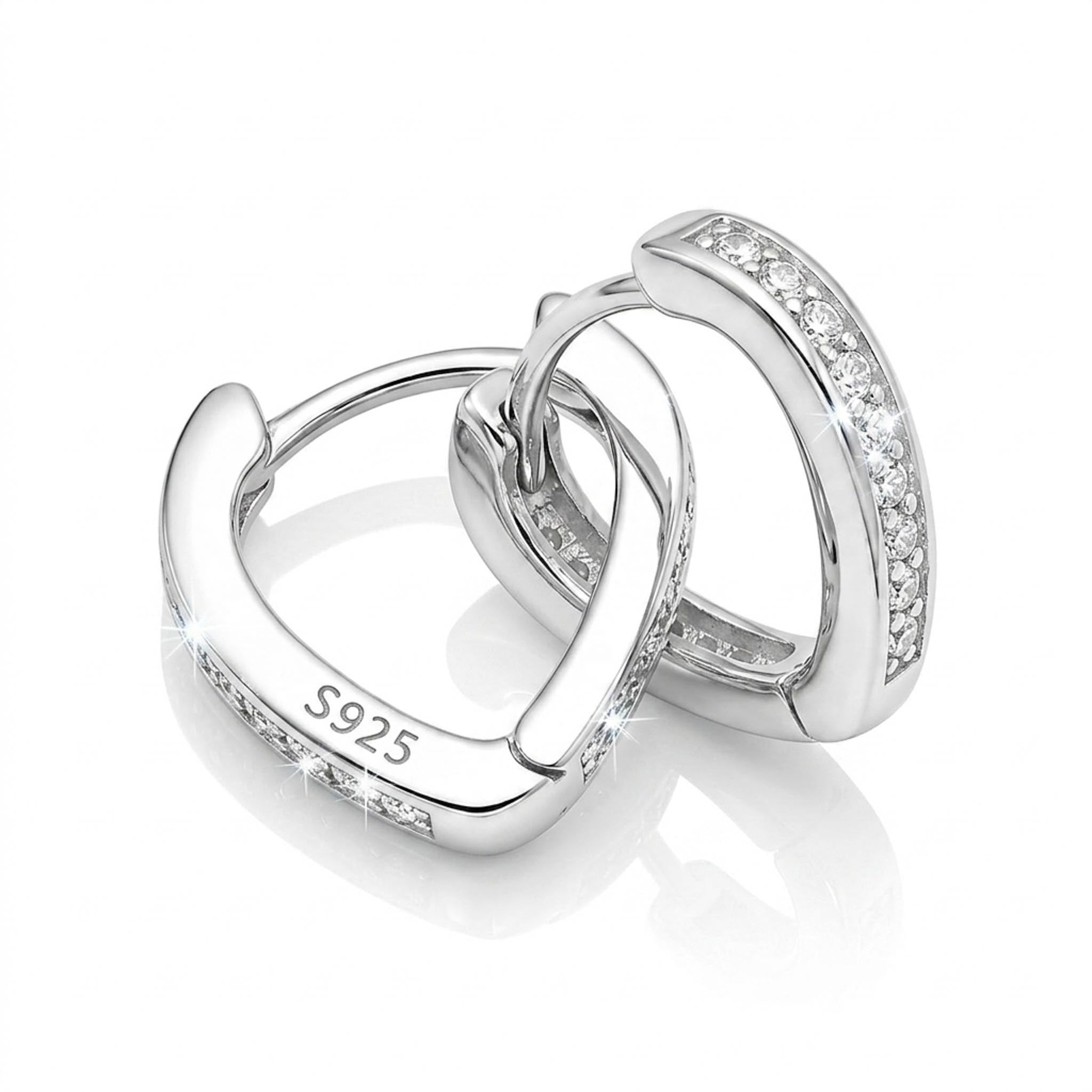 Elara Hoop 925 Sterling Silver Earrings featuring a sleek geometric hoop design accented with a row of sparkling cubic zirconia stones