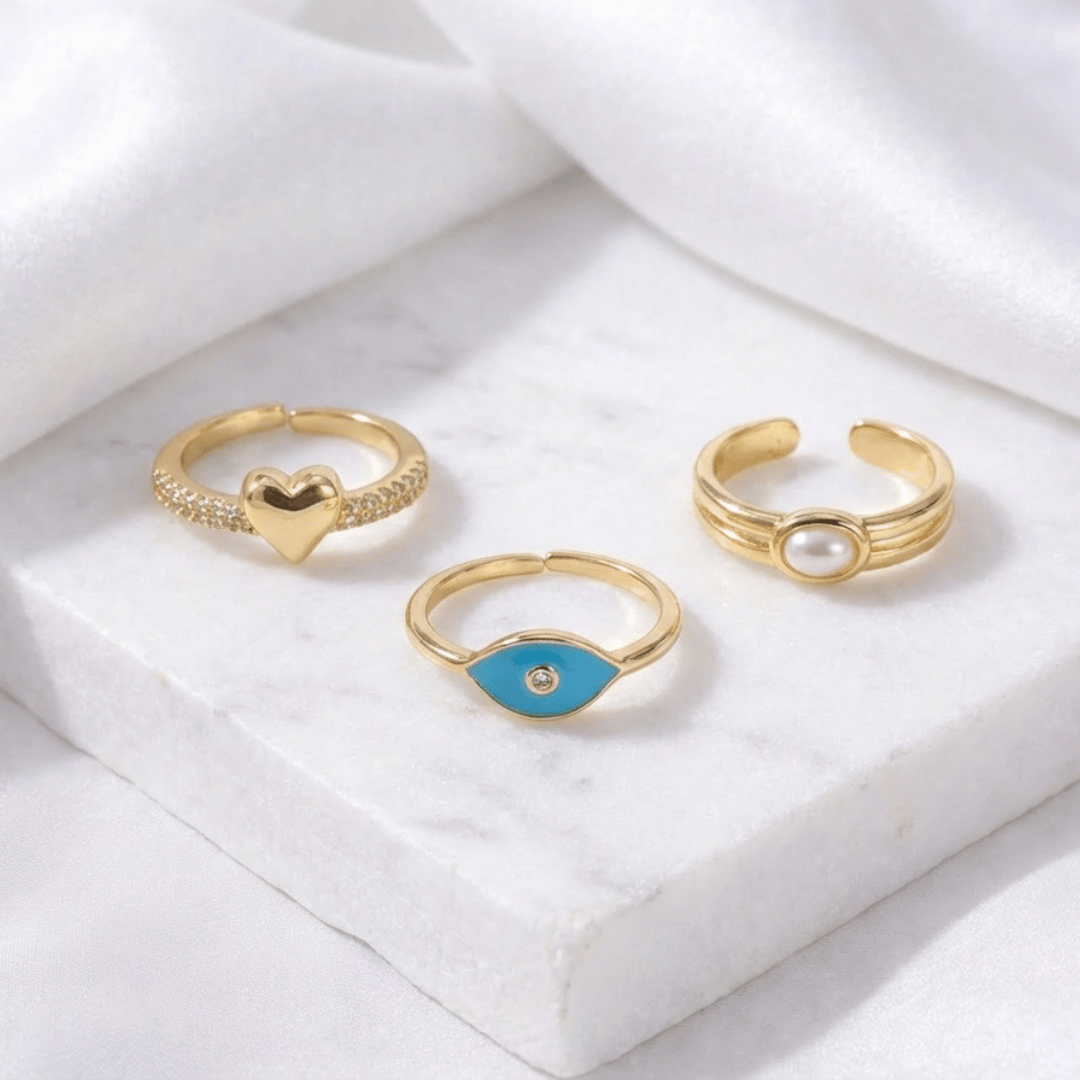 Evil Eye Heart Ring Stack