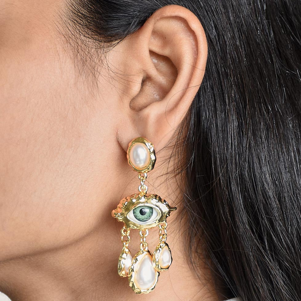 Evil Eye Pearl Statement Earrings