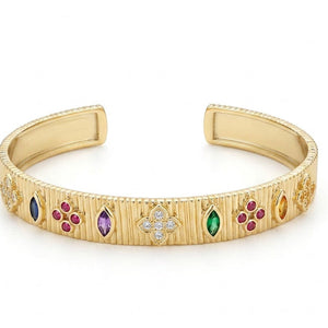 Floral Gem Cuff Bangle | Anti-tarnish| Adjustable