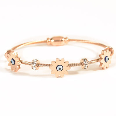 Flower Evil Eye Bangle | Anti-tarnish | Rosegold | Magnetic Lock