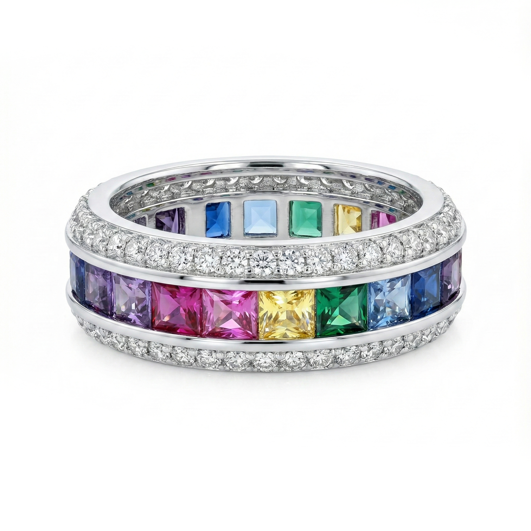 Rainbow  Diamond Orbit Ring