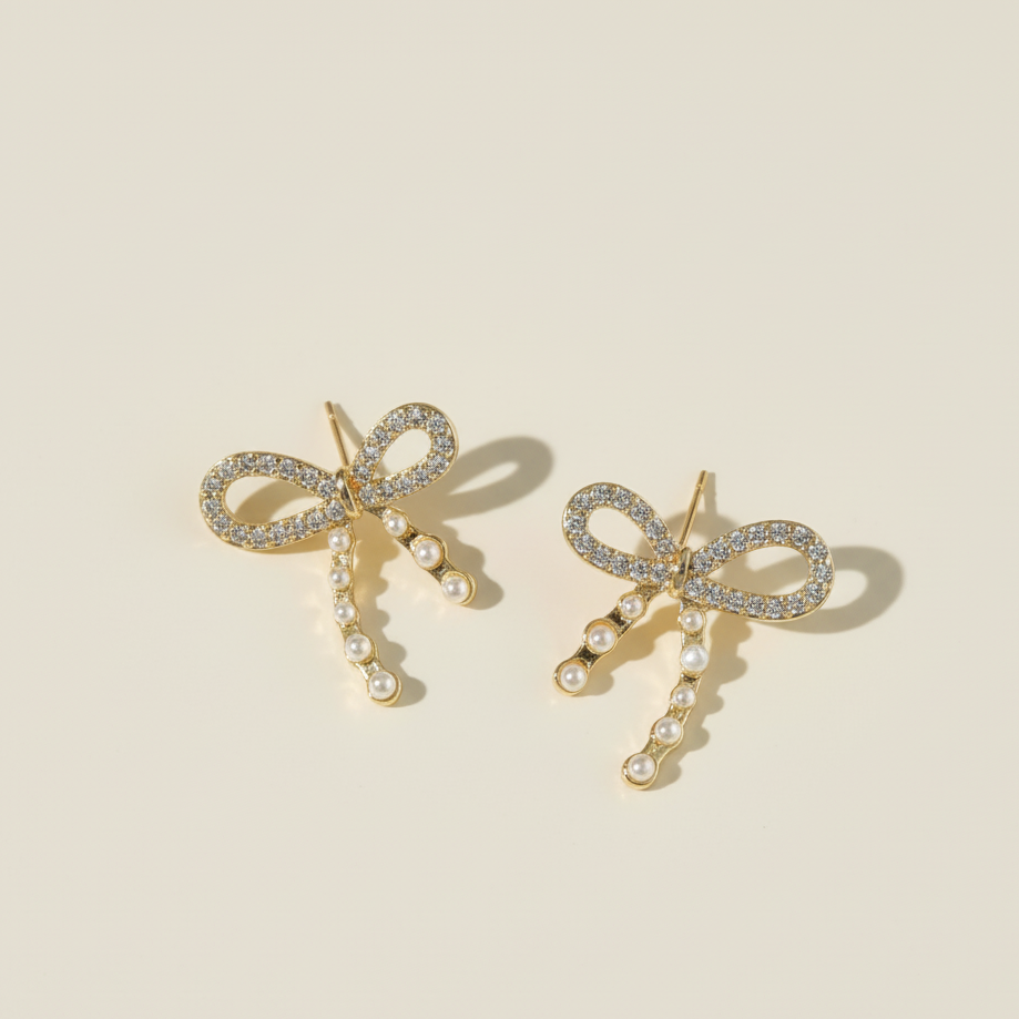 Crystal Pearl Bow Earring