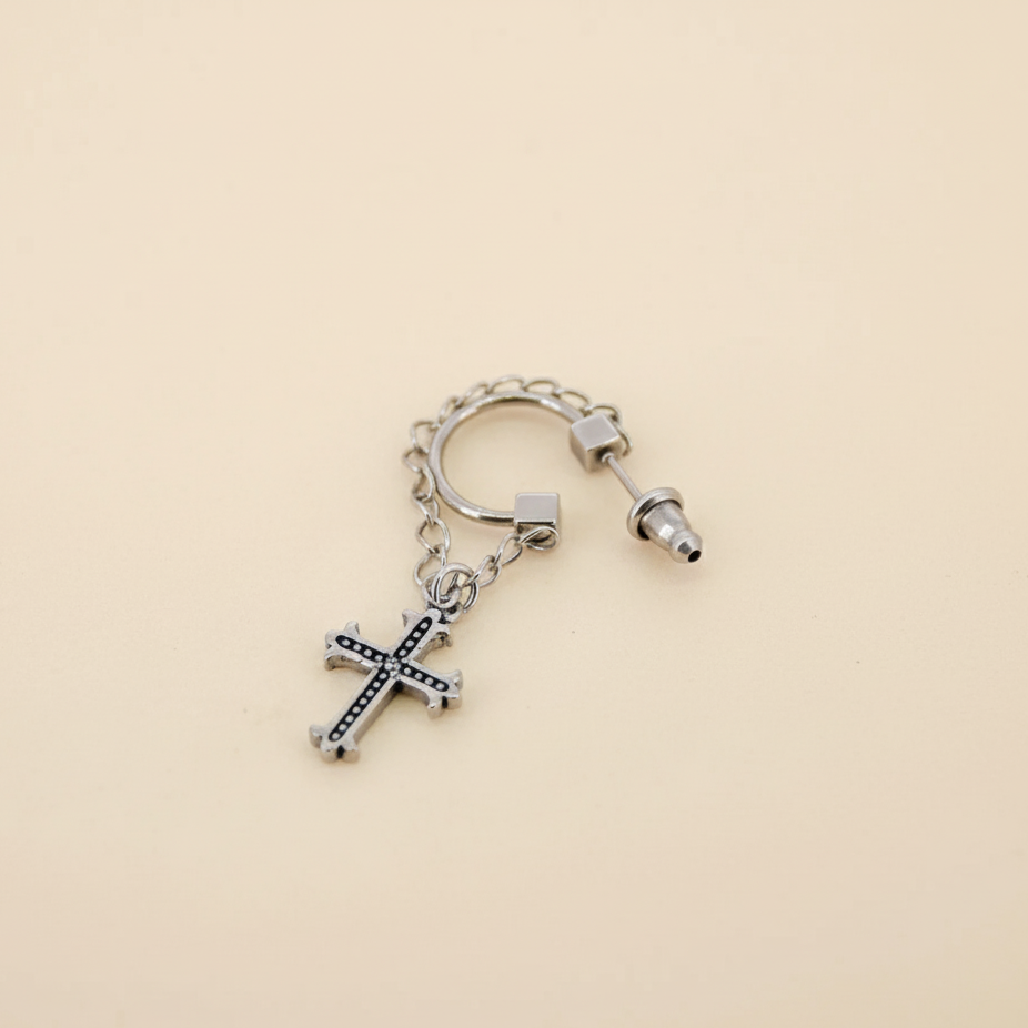 Crucifix Chain Men Earring
