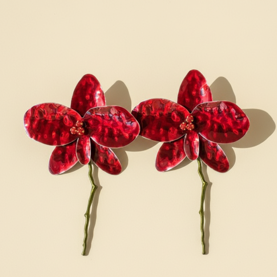 Red Flower Statement Earrings