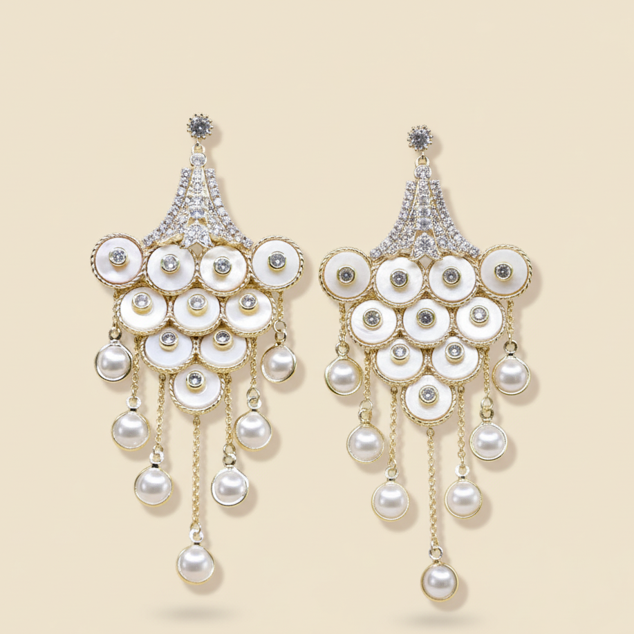 Studded Wheels Pearl Earrings