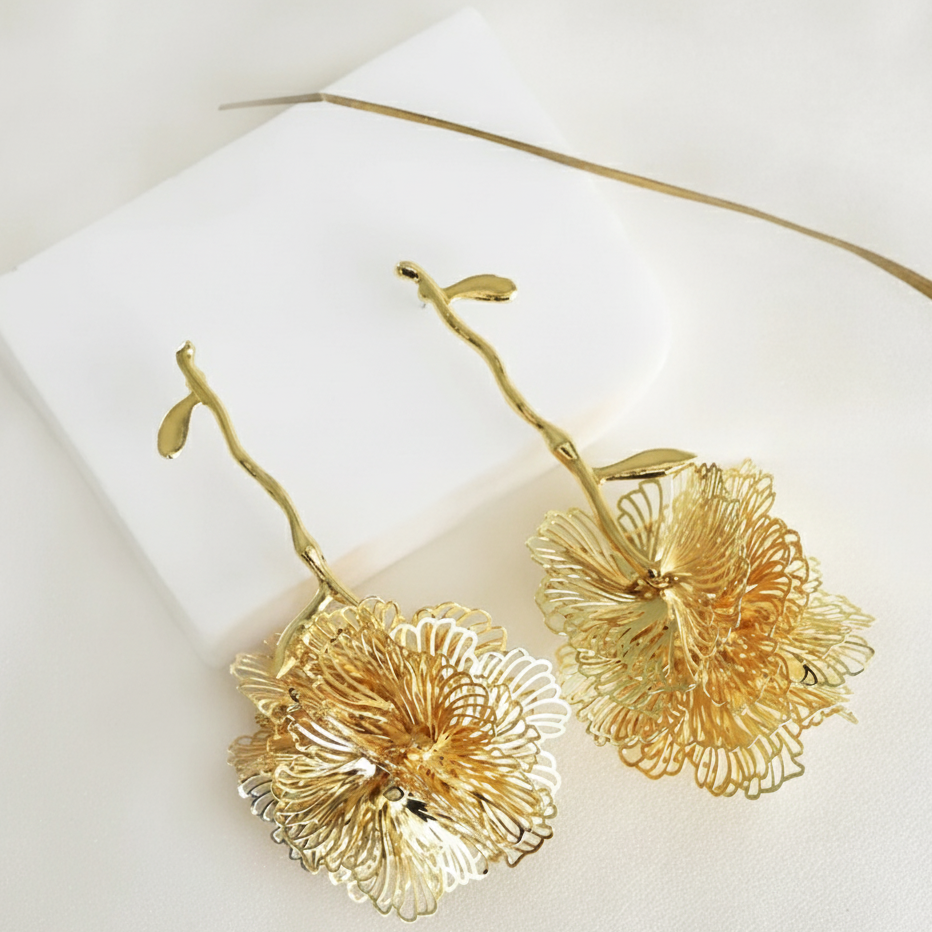 Textured Flower Drop Statement Earring
