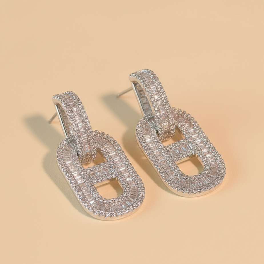 Silver Frame Diamond Earrings