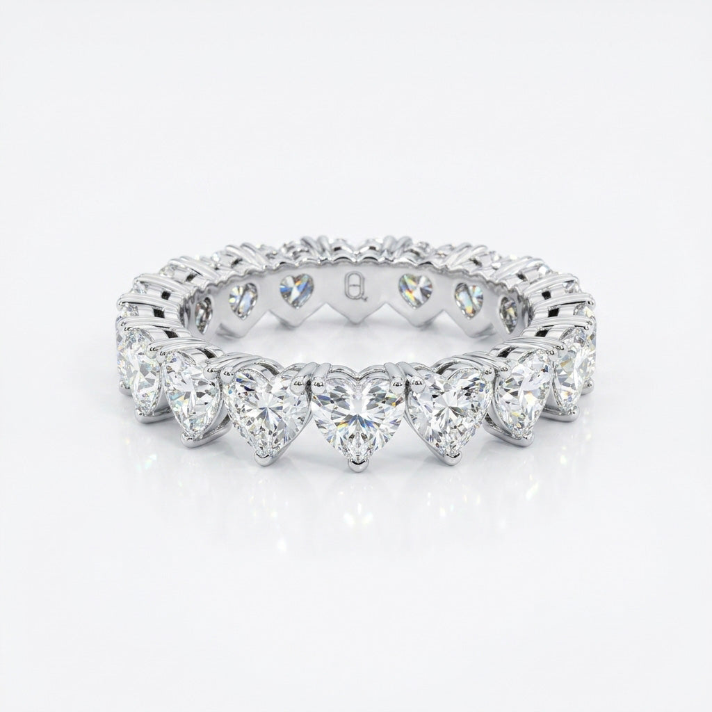 Heartline Eternity Ring with a continuous row of sparkling heart-shaped stones for romantic, timeless elegance.