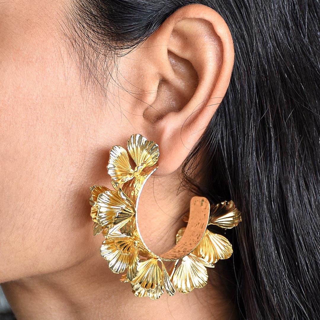 Hibiscus Gilded Hoop Earrings