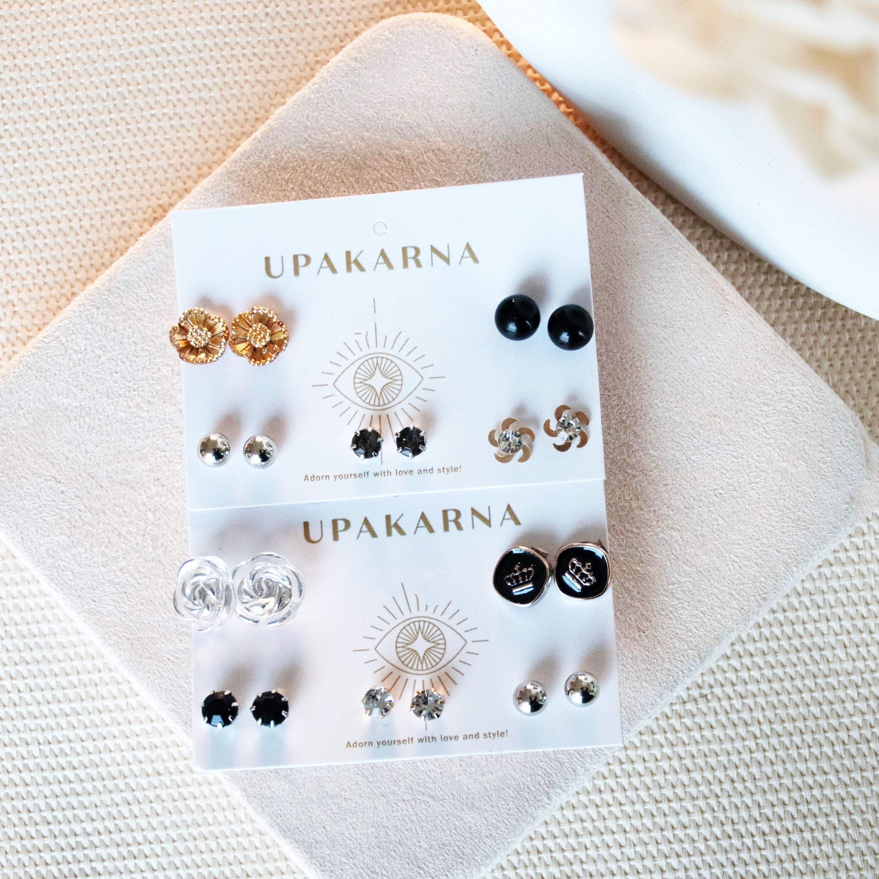 Silver & Black Duo Studs Set Of 10