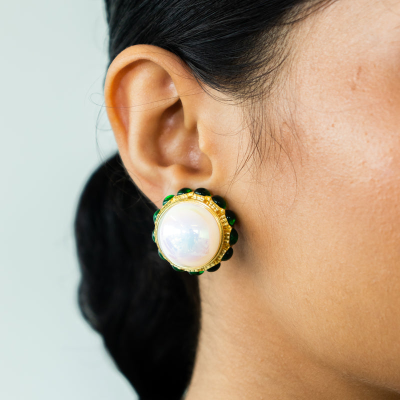 Emerald Pearl Ball Earrings