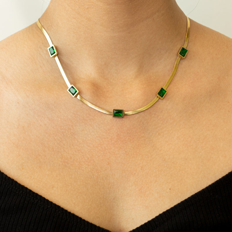 Emerald Herringbone Necklace