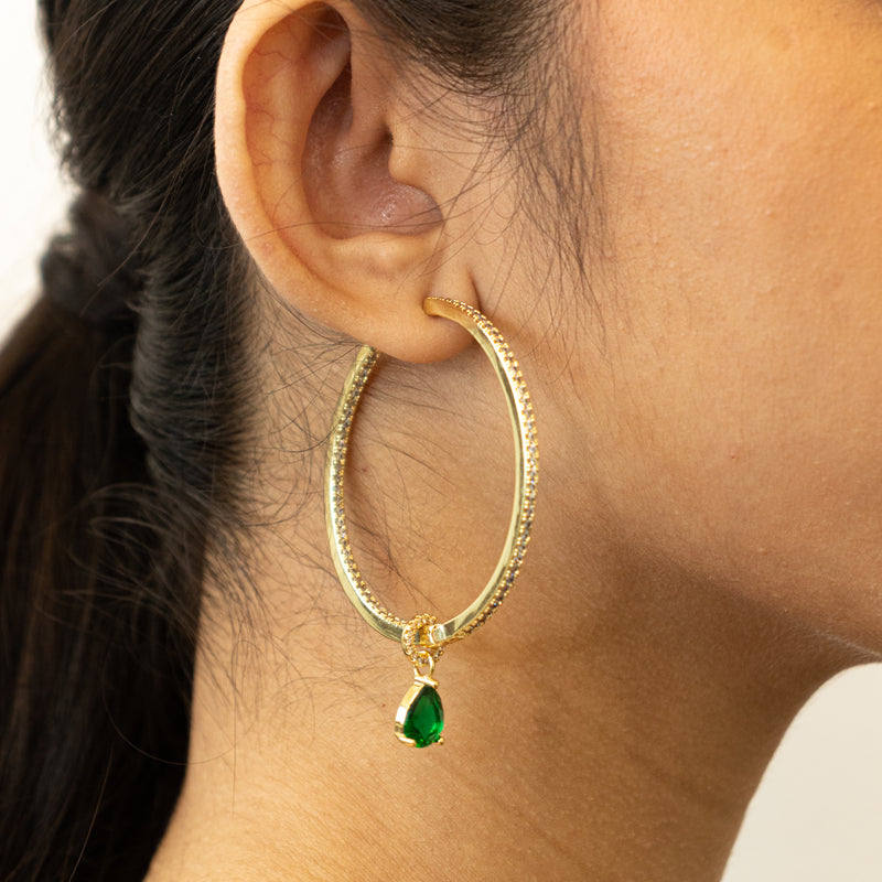 Emerald Hoop Loop Earrings
