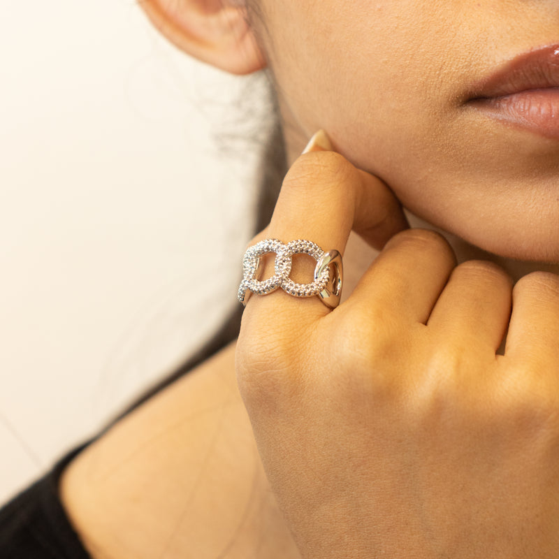Studded Silver Link Ring