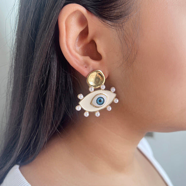 Evil Eye Pearl Earrings