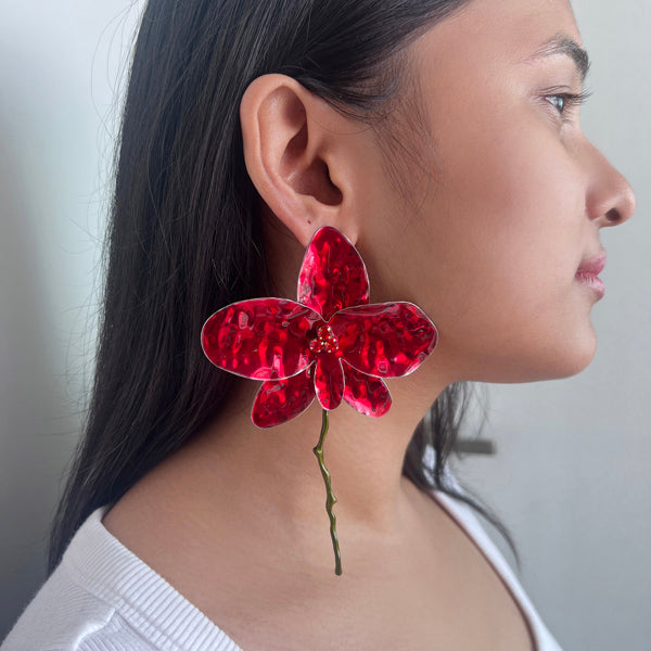 Red Flower Statement Earrings