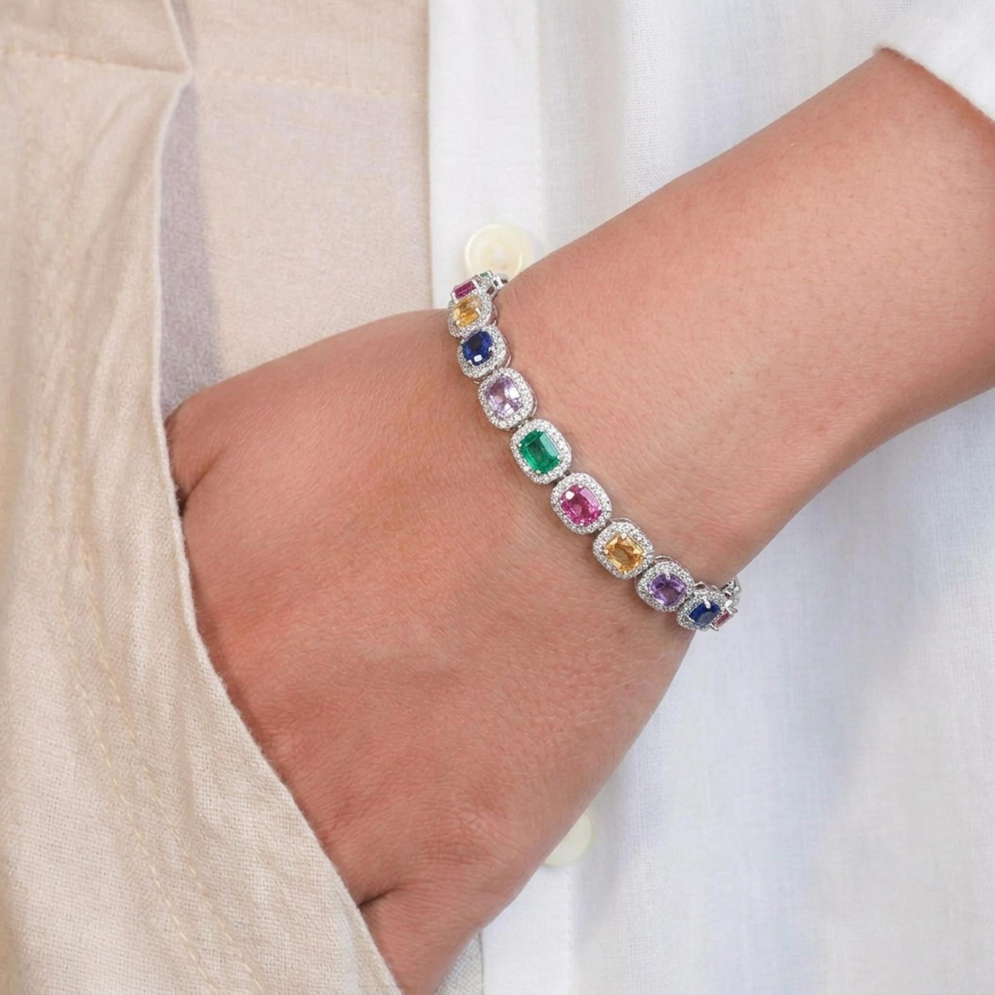 Jewel Mosaic Tennis 925 Sterling Silver Bracelet