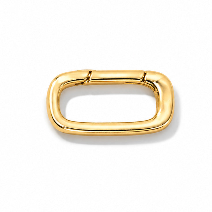 Gold rectangular link charm with a smooth, polished finish on a white background.
