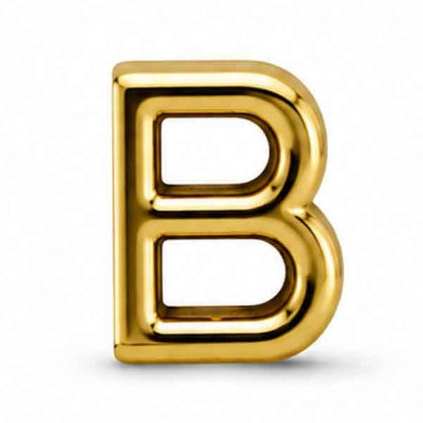 Gold-tone uppercase B letter charm with a smooth, glossy finish and rounded edges, featuring a bold and simple design. The charm is displayed against a clean white background.