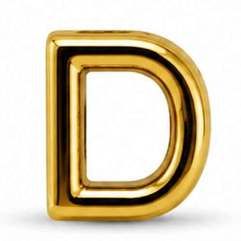 Gold-tone uppercase D letter charm with a smooth, glossy finish and rounded edges, featuring a bold and simple design. The charm is displayed against a clean white background.