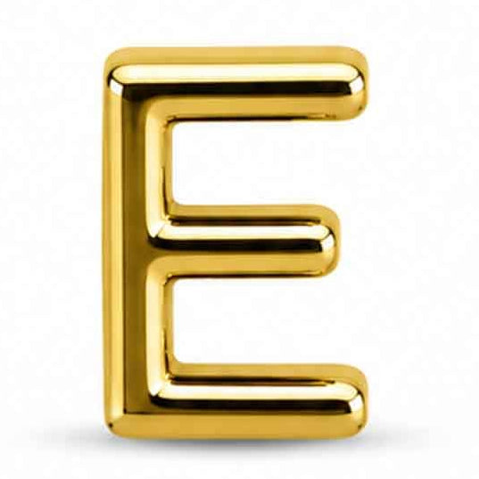 Gold-tone uppercase E letter charm with a smooth, glossy finish and rounded edges, featuring a bold and simple design. The charm is displayed against a clean white background.