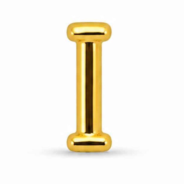 Gold-tone uppercase I letter charm with a smooth, glossy finish and rounded edges, featuring a bold and simple design. The charm is displayed against a clean white background.