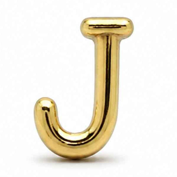 Gold-tone uppercase J letter charm with a smooth, glossy finish and rounded edges, featuring a bold and simple design. The charm is displayed against a clean white background.