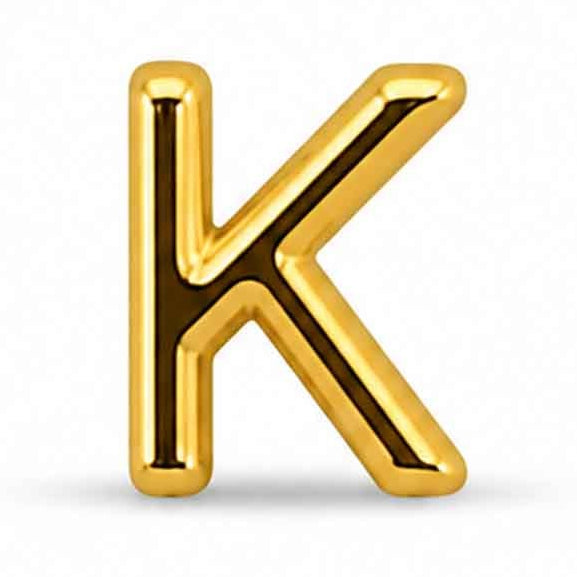 Gold-tone uppercase K letter charm with a smooth, glossy finish and rounded edges, featuring a bold and simple design. The charm is displayed against a clean white background.