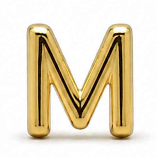 Gold-tone uppercase M letter charm with a smooth, glossy finish and rounded edges, featuring a bold and simple design. The charm is displayed against a clean white background.