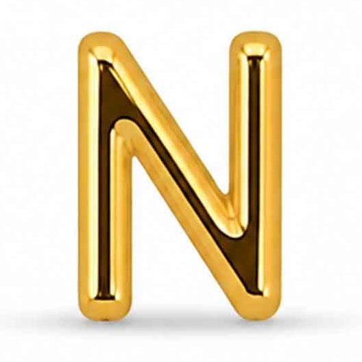 Gold-tone uppercase N letter charm with a smooth, glossy finish and rounded edges, featuring a bold and simple design. The charm is displayed against a clean white background.