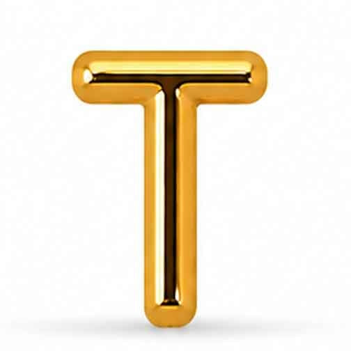 Gold-tone uppercase T letter charm with a smooth, glossy finish and rounded edges, featuring a bold and simple design. The charm is displayed against a clean white background.
