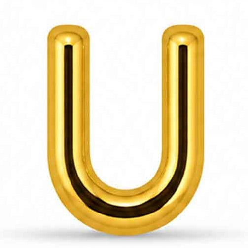 Gold-tone uppercase U letter charm with a smooth, glossy finish and rounded edges, featuring a bold and simple design. The charm is displayed against a clean white background.