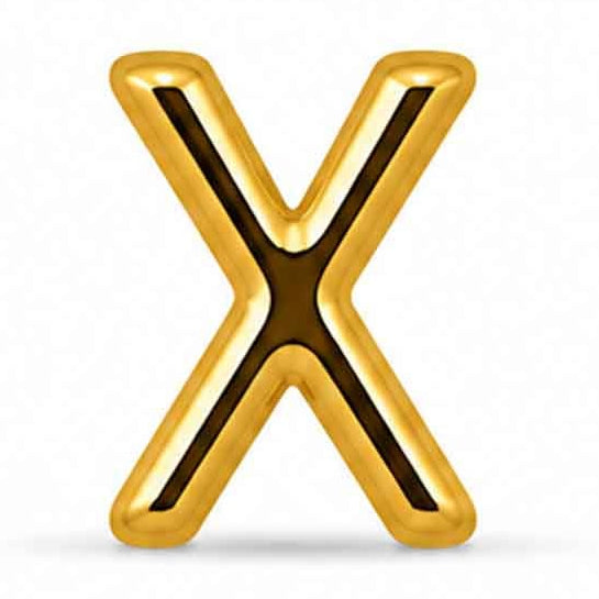 Gold-tone uppercase X letter charm with a smooth, glossy finish and rounded edges, featuring a bold and simple design. The charm is displayed against a clean white background.