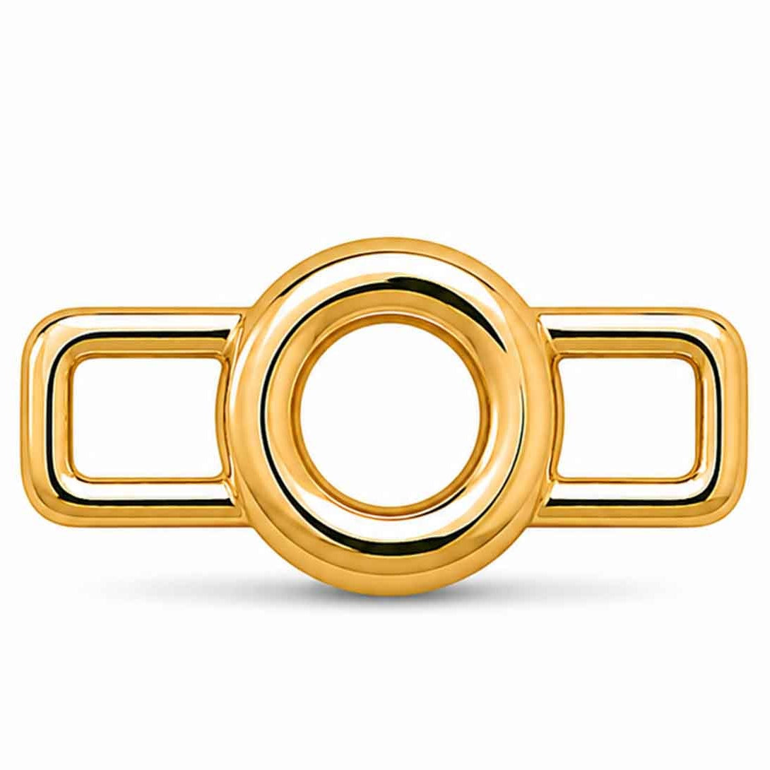 A polished gold-tone letter “O” charm with a glossy, reflective finish, featuring a bold uppercase A design integrated with a rectangular open-link frame. The charm has smooth rounded edges, a modern minimalist style, and a bright metallic surface, displayed against a clean white background.