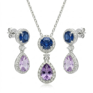 Lavender Teardrop 925 Sterling Silver Necklace Set
