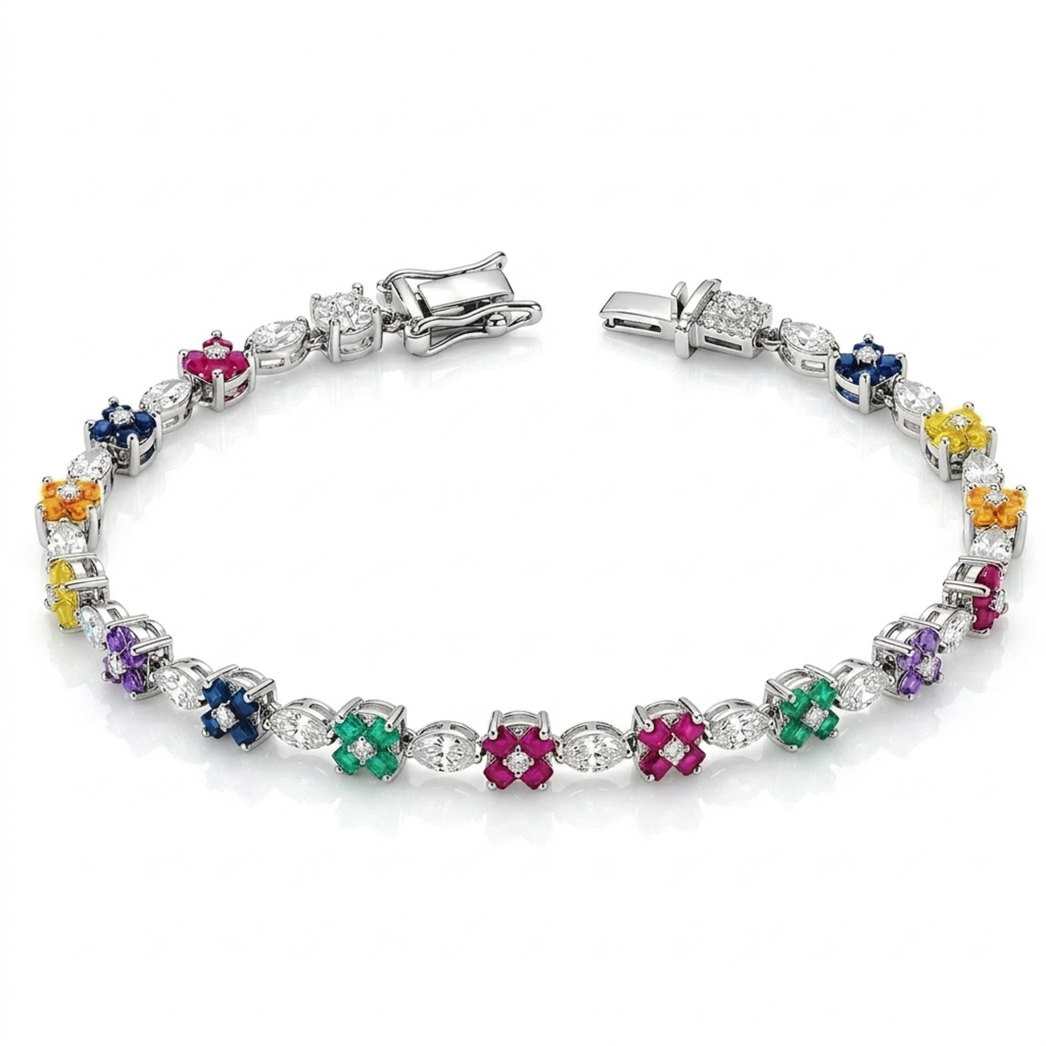 Multicolor Bloom Tennis 925 Sterling Silver Bracelet