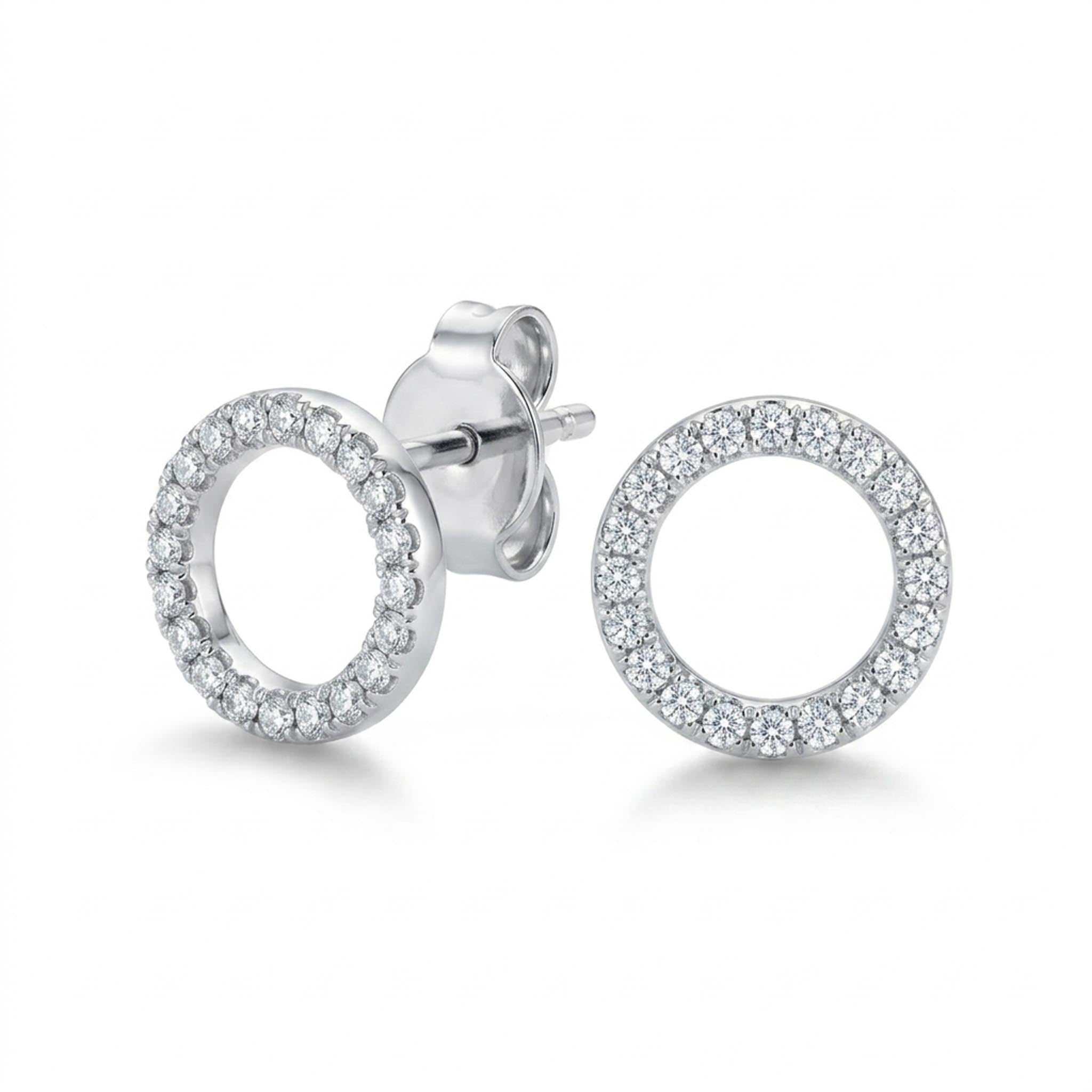 Nova Circle 925 Sterling Silver Earring Studs featuring a sleek open-circle design encrusted with sparkling cubic zirconia stones