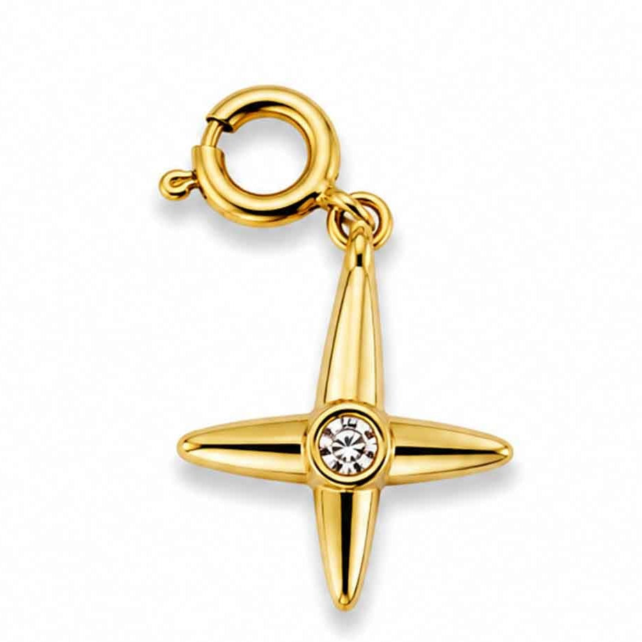 Gold-tone North Star charm featuring a sparkling crystal centre on a white background.