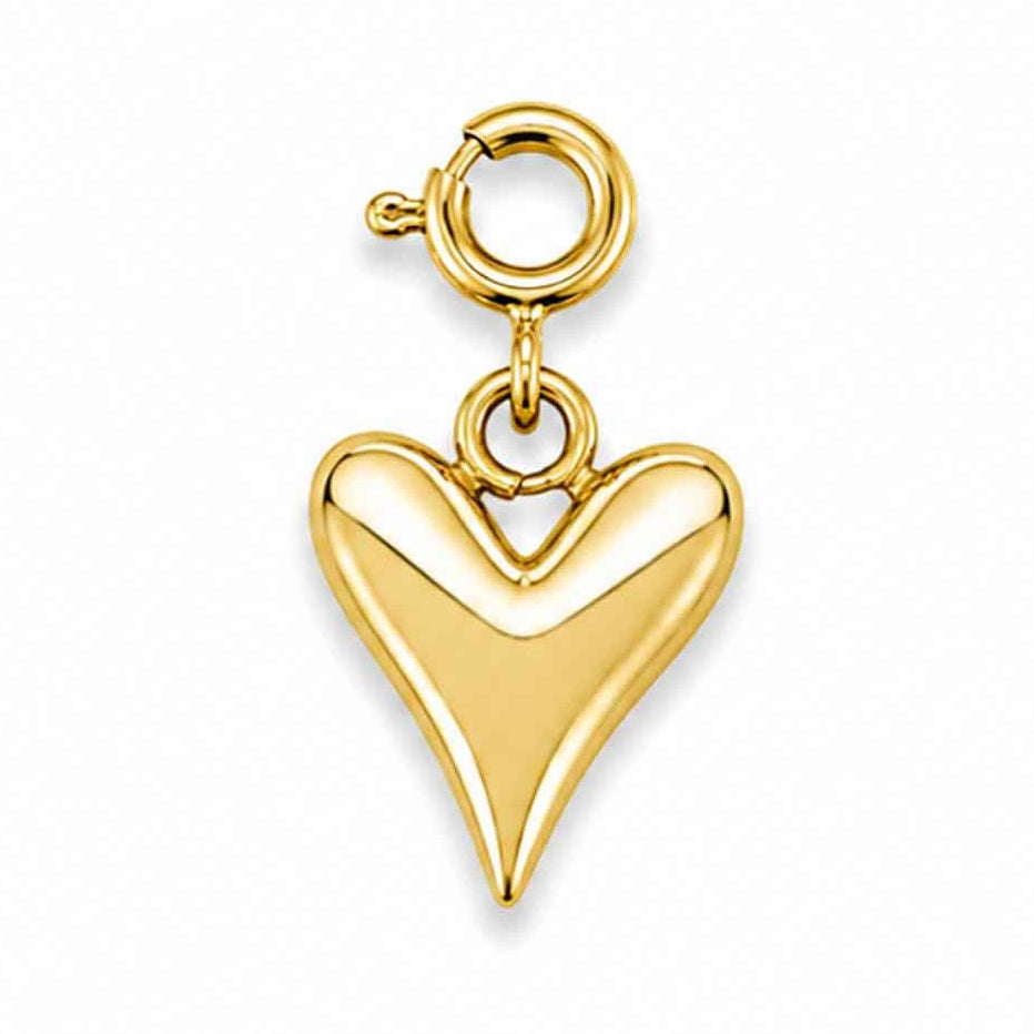 Gold-tone watch charm featuring a sleek, polished heart-shaped pendant on a white background.