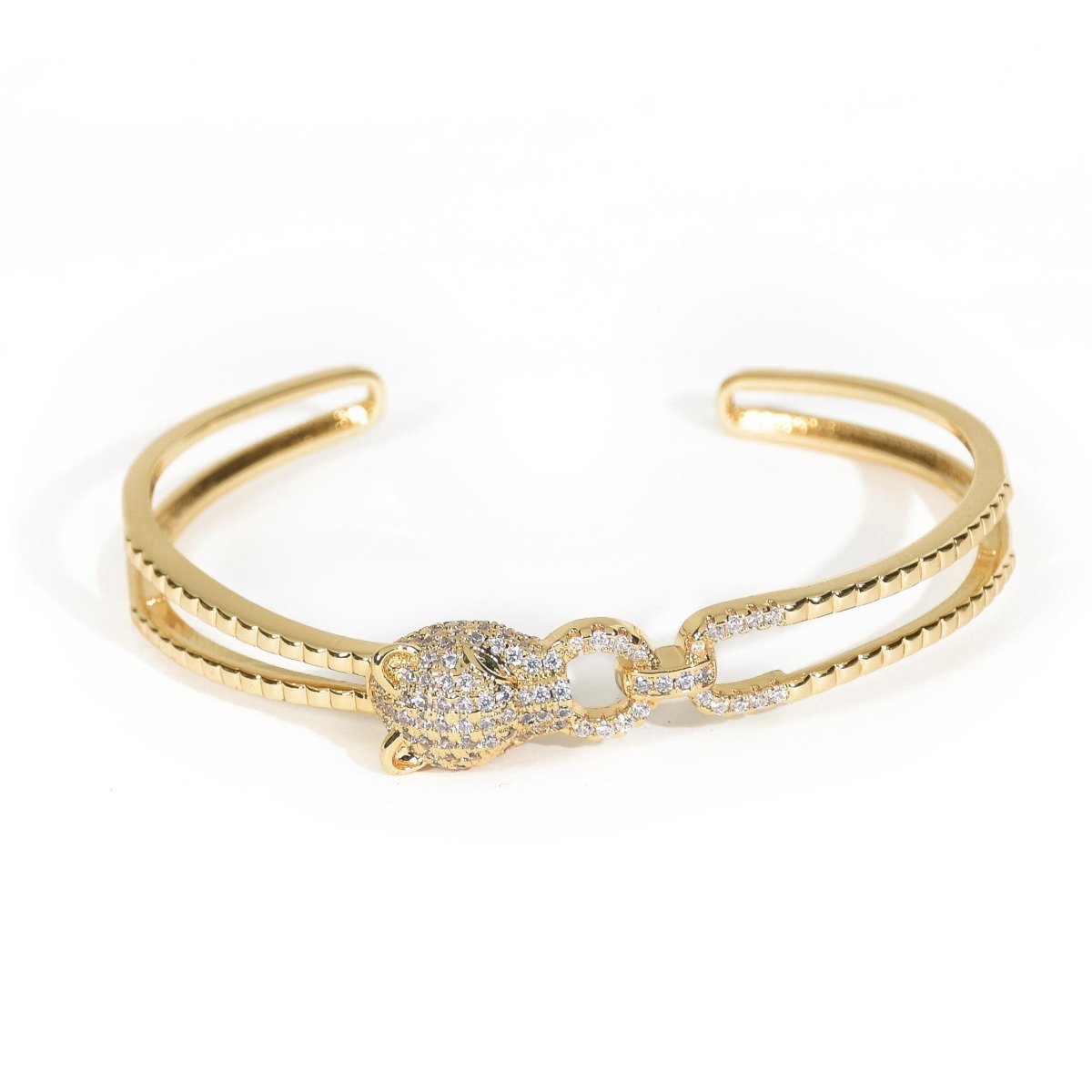 Trendy golden cheetah cuff bangle with a sleek adjustable design and anti-tarnish finish, perfect for everyday styling, statement looks, and effortless modern elegance.
