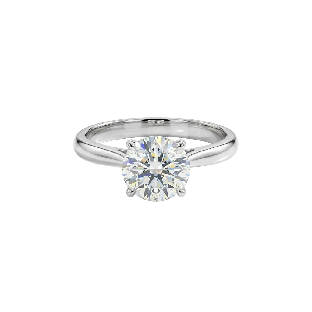 Solitaire Grace 925 Sterling Silver Ring with a round brilliant-cut solitaire stone in a timeless four-prong setting and polished sterling silver band