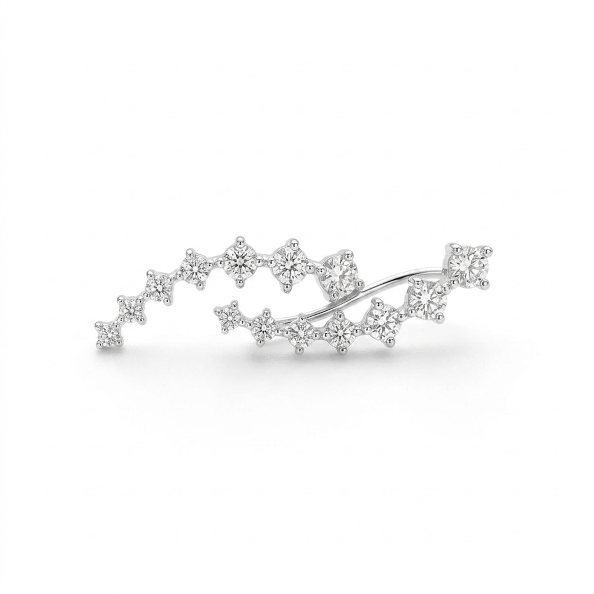 Stardust Trail 925 Sterling Silver Ear Climber Earrings featuring brilliant round crystals and star accents in a celestial-inspired sterling silver design, offering modern elegance and radiant sparkle