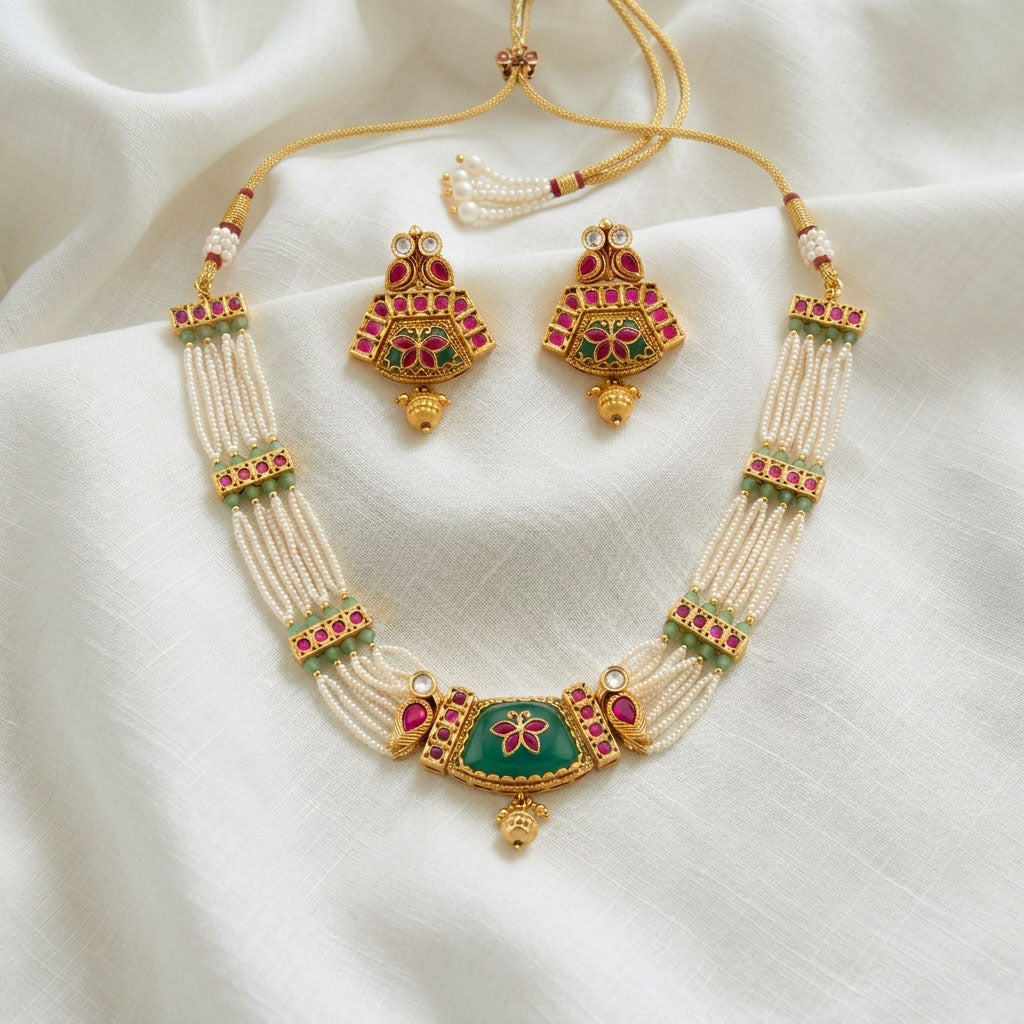 Meenakari Pearl Necklace Set