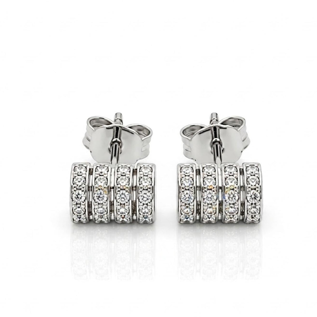 925 sterling silver triple band earrings with sparkling crystal detailing, perfect for everyday wear and elegant styling.
